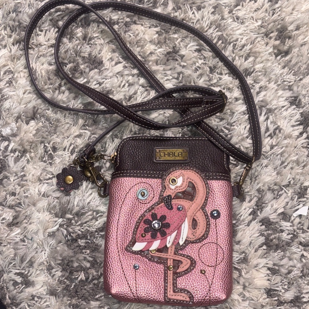 Chala Flamingo Crossbody Bag in Pink and Brown